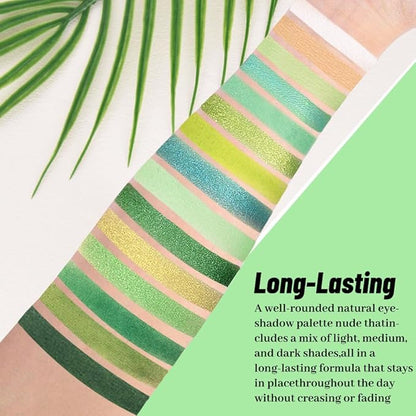 Smokey Green Eye Shadow Makeup Palette,15 Colors Bright Forest Emerald Dark Green Shimmer Matte Makeup Pallet,Long Lasting Waterproof for Daily and Halloween