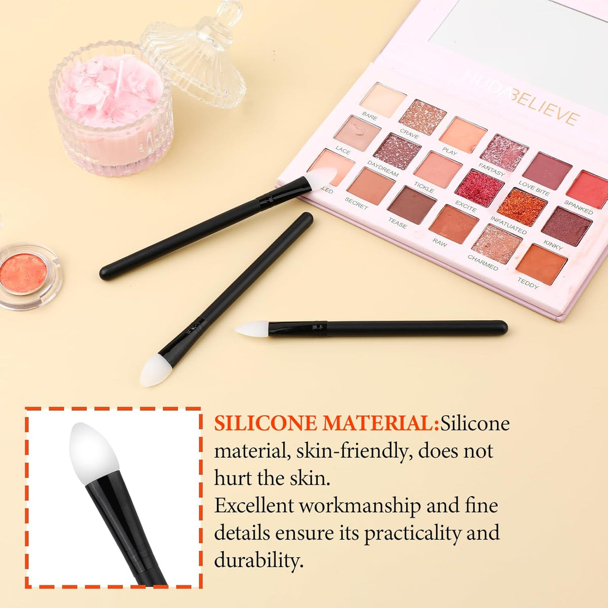 3 Pcs Silicone Makeup Applicator Shadow Brush Eyeshadow Applicators Eyeshadow Brush Lip Mask Makeup Brushes for Liquid Eye Shadow Applying Cream